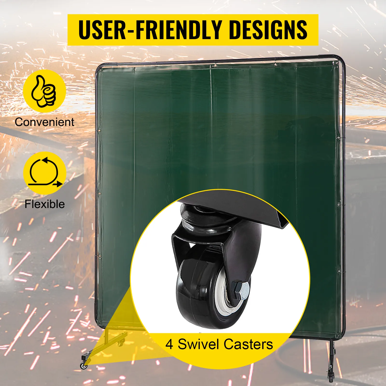 VEVOR welding screen with 4 swivel casters, user-friendly, convenient, and flexible design.