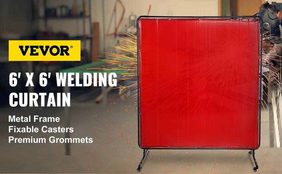 VEVOR welding screen with metal frame, fixable casters, and premium grommets.