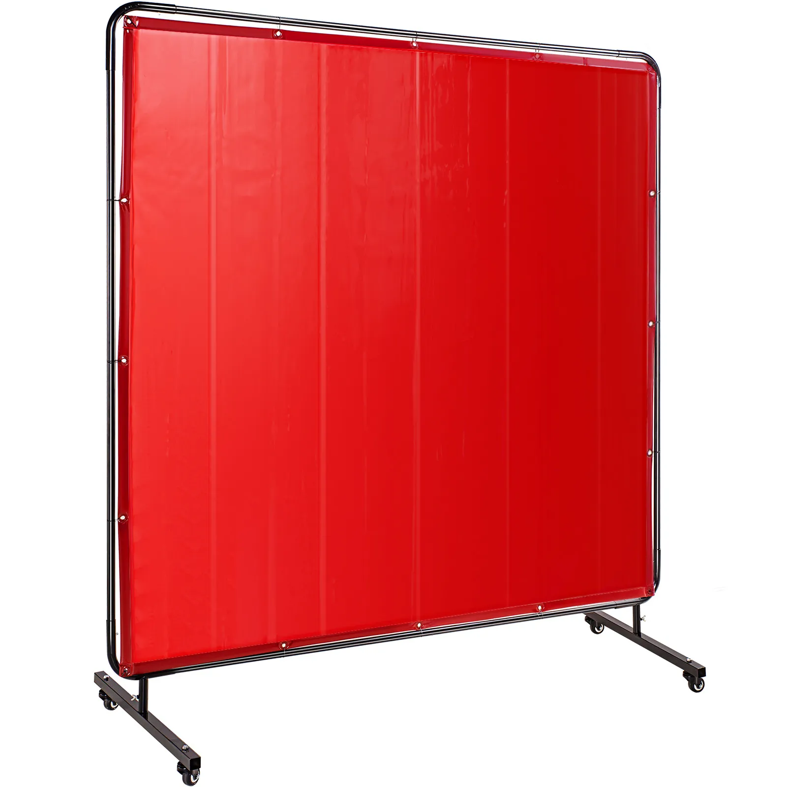 red VEVOR welding screen with black frame on casters.