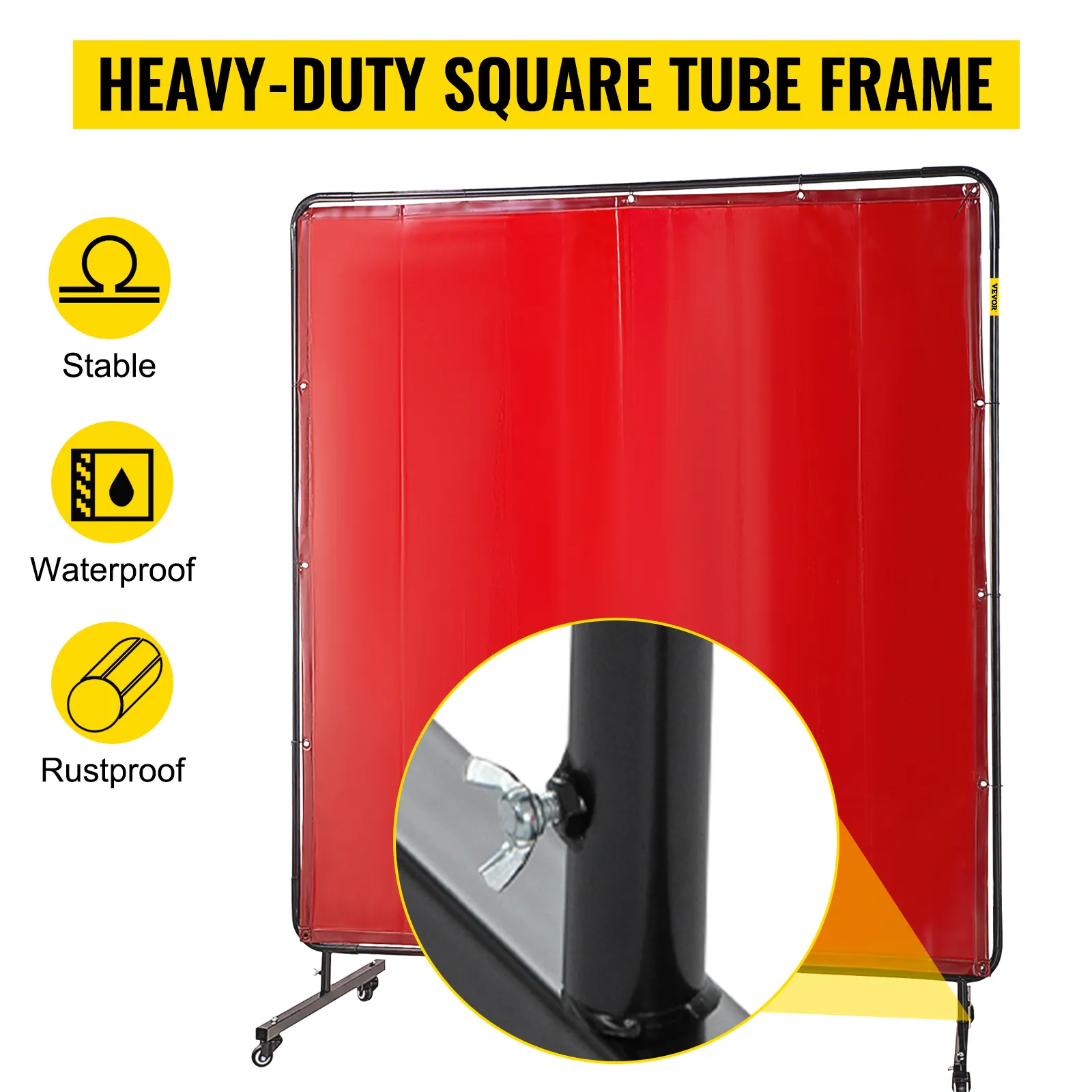 VEVOR welding screen with heavy-duty square tube frame, stable, waterproof, rustproof.