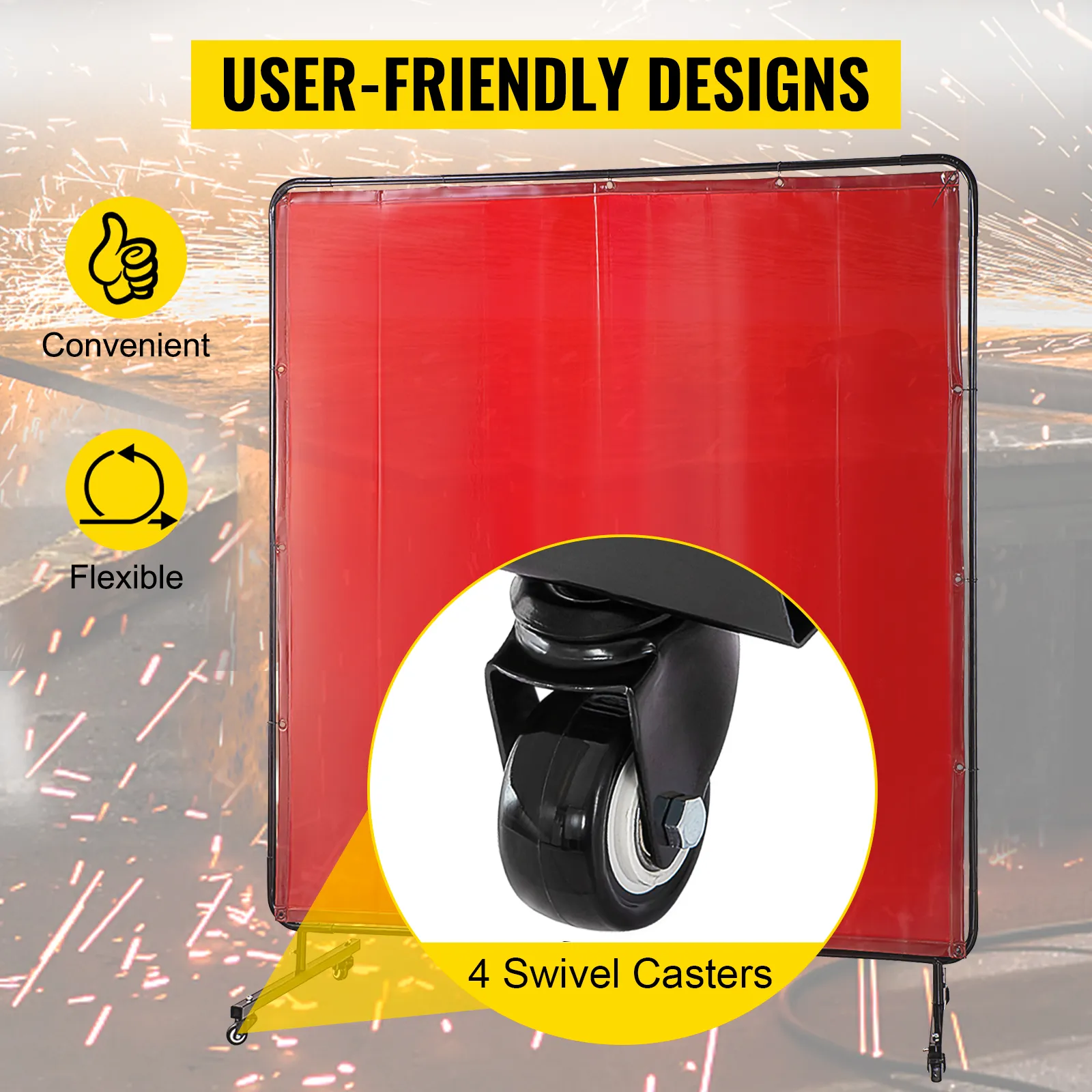 VEVOR welding screen with 4 swivel casters, convenient and flexible design.