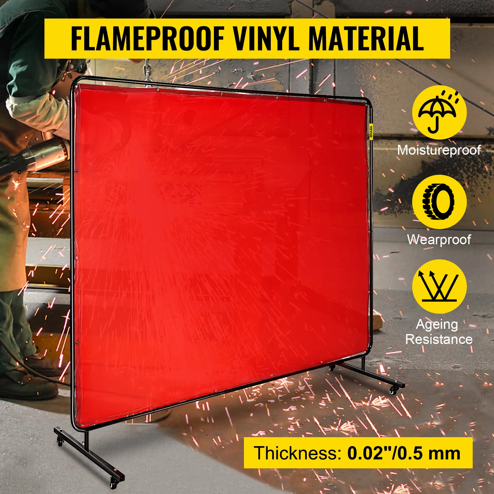 VEVOR welding screen - flameproof vinyl material, moistureproof, wearproof, ageing resistance.