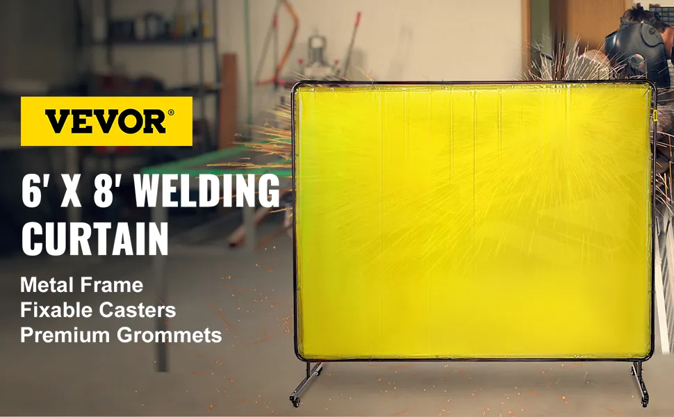 VEVOR welding screen with metal frame, fixable casters, and premium grommets.