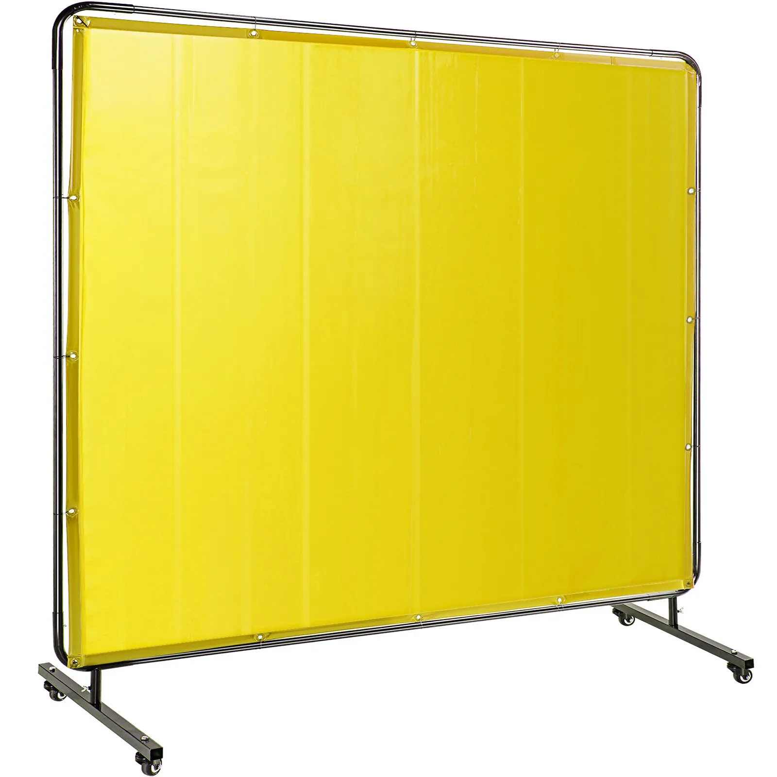yellow VEVOR welding screen with metal frame and wheels