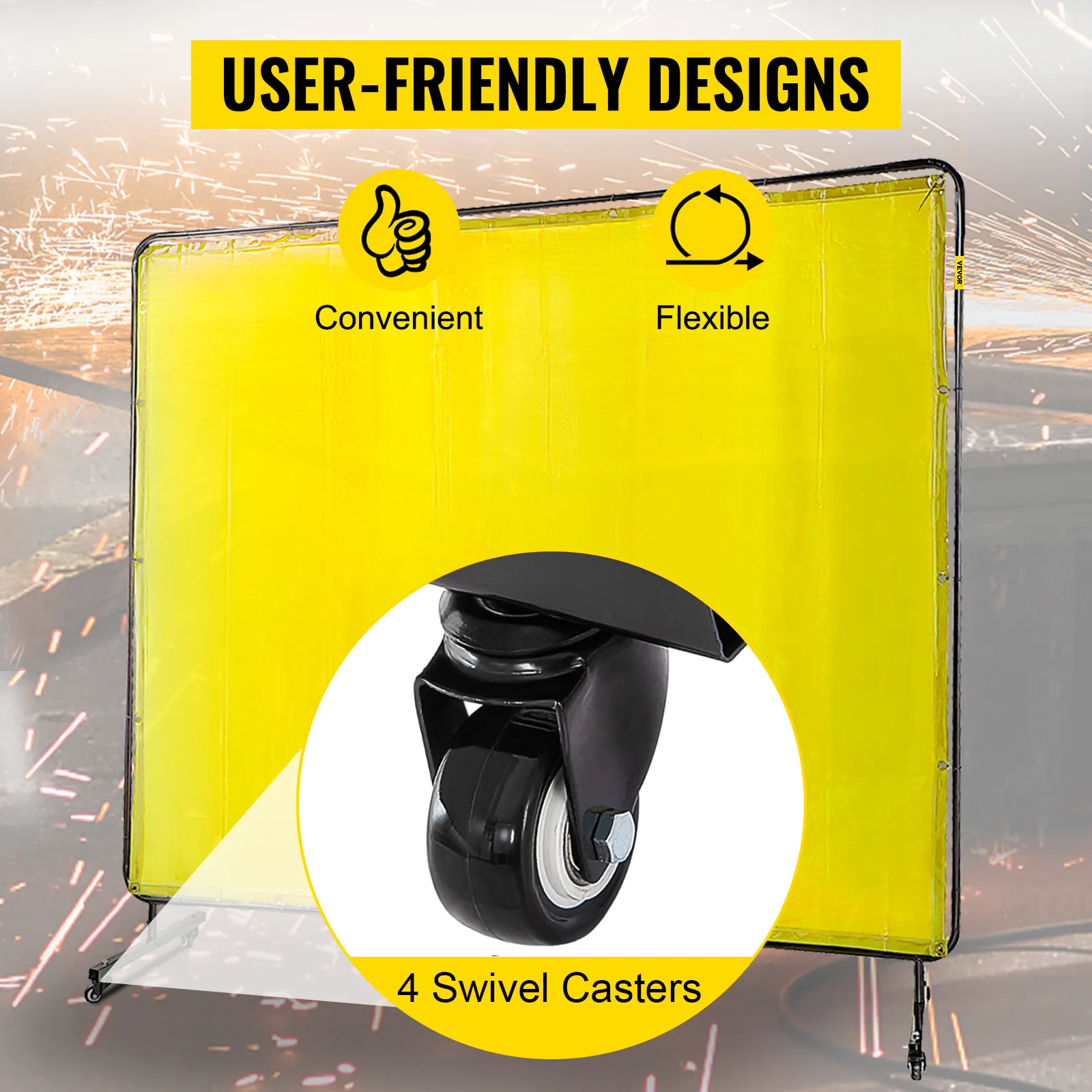 VEVOR welding screen with 4 swivel casters, showcasing convenient and flexible design.