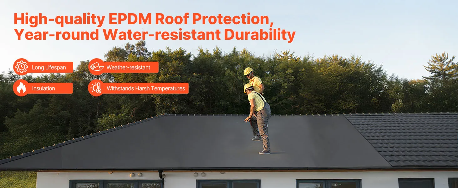VEVOR Roll Roofing, 20 x 20 ft, 45 mil EPDM Rubber Roofing, Long Lifespan & Weather-resistant, Withstands Harsh Temperatures, Flexible & Easy Installation, Roof Underlayment for RVs, Roofs, Ponds