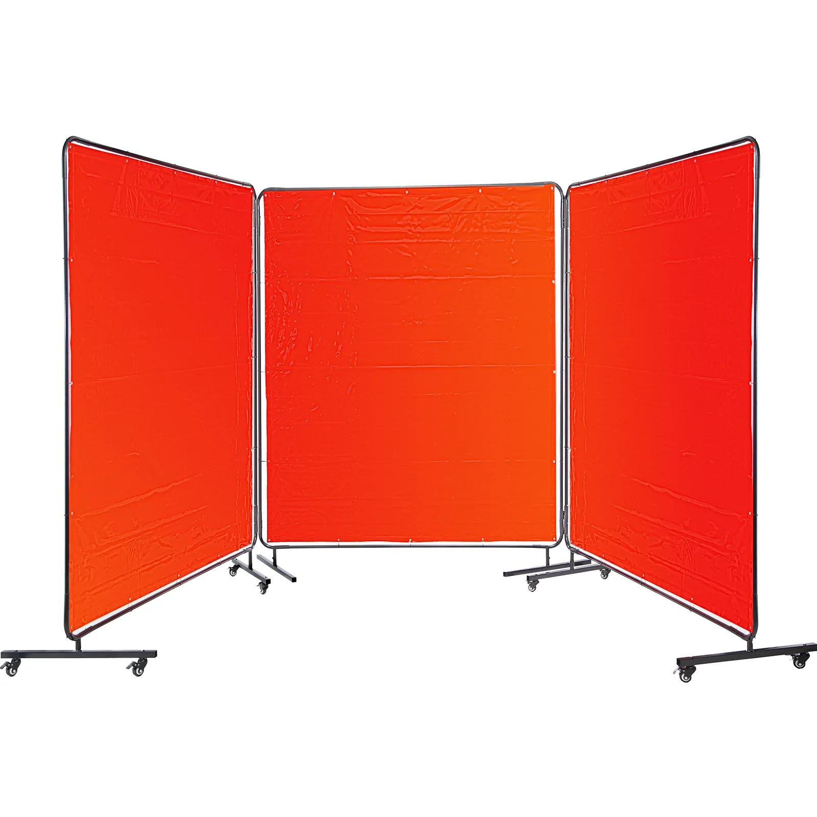 VEVOR welding screen with three red panels on wheels, providing safety and protection.