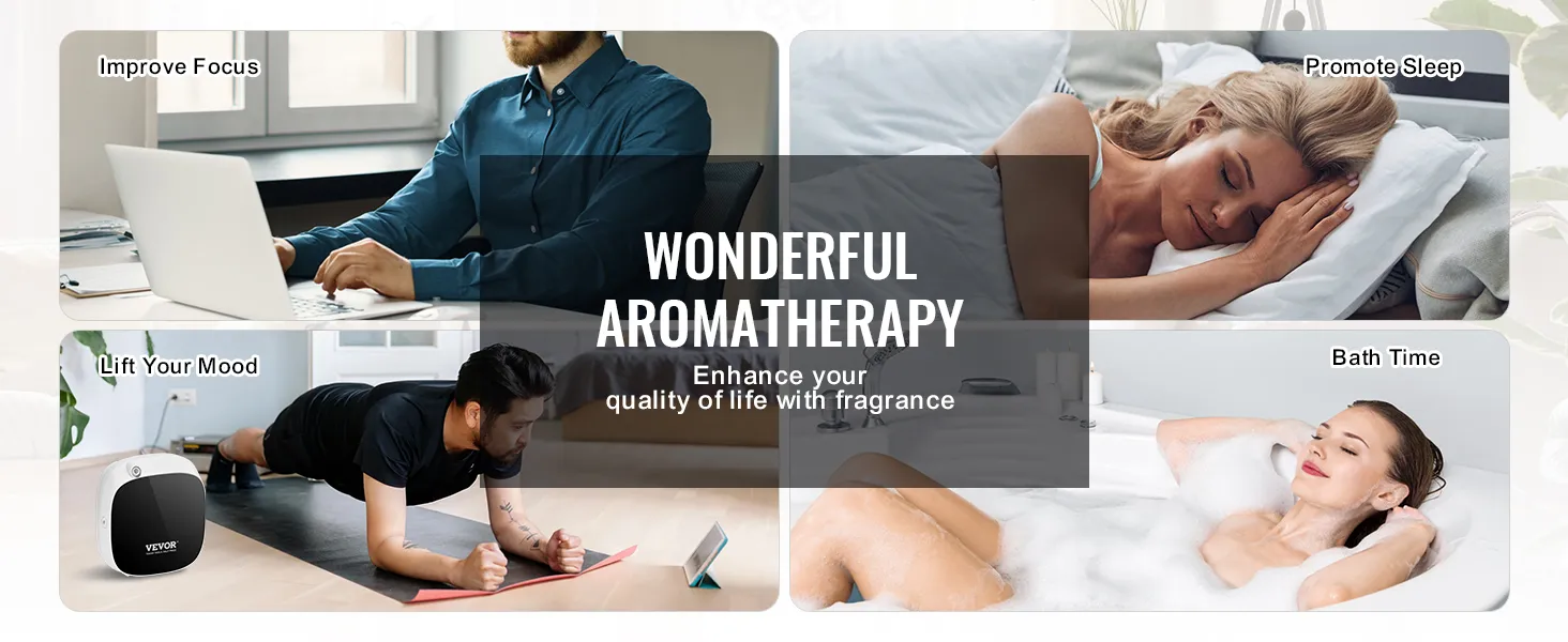 Die Duftmaschine von VEVOR bietet wunderbare Aromatherapie für verbesserte Konzentration, besseren Schlaf, Stimmungsaufhellung und ein angenehmes Badevergnügen.