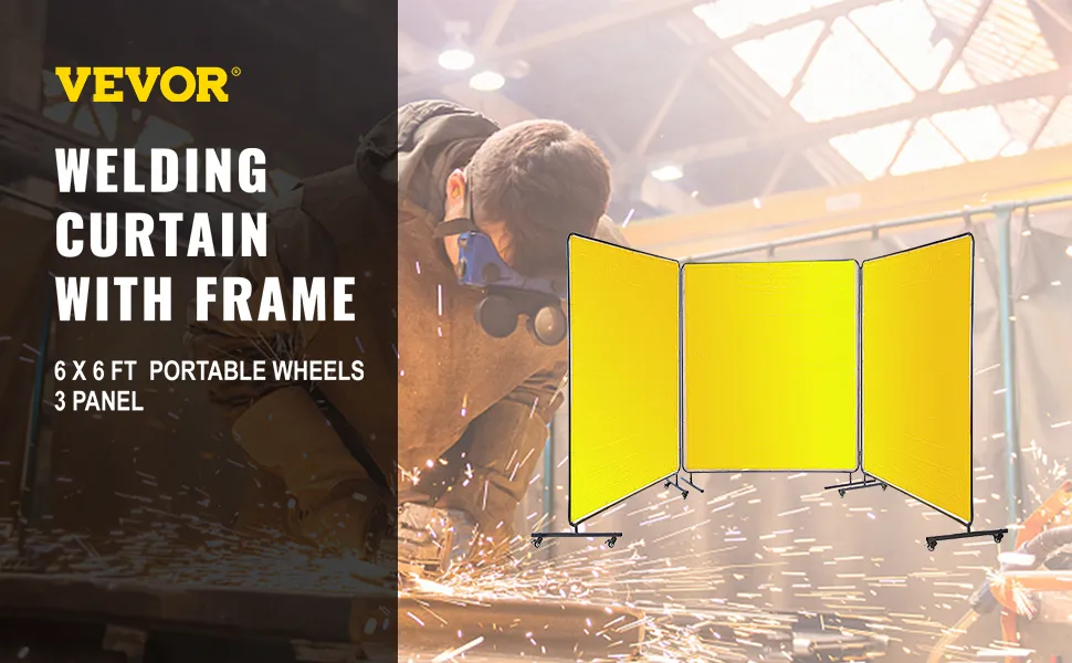 VEVOR lasgordijn met frame, 6x6 ft, draagbare wielen, 3 panelen
