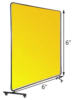 Felgeel lasgordijn met metalen frame op wielen, 1,80 m hoog en breed.