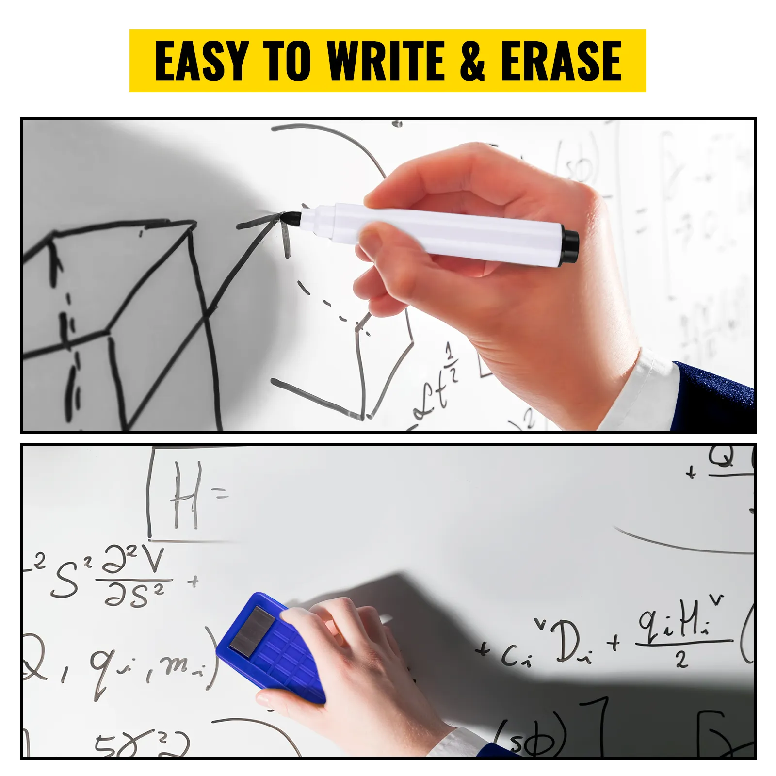 ręczne pisanie i wymazywanie na papierze tablicowym VEVOR za pomocą równań matematycznych i diagramów.