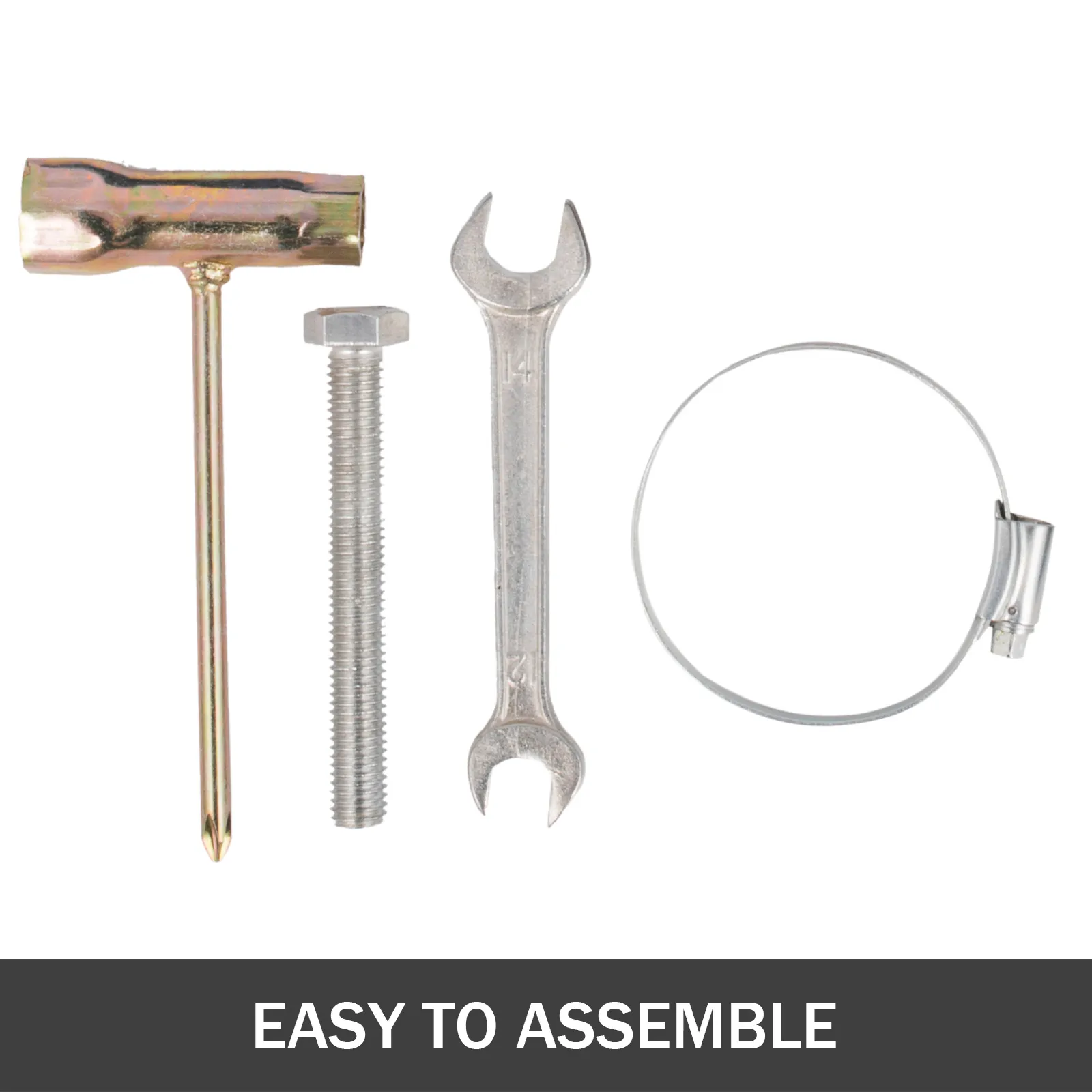 Las herramientas afiladoras de cuchillas para cortadora de césped VEVOR incluyen llave, perno, destornillador y abrazadera.