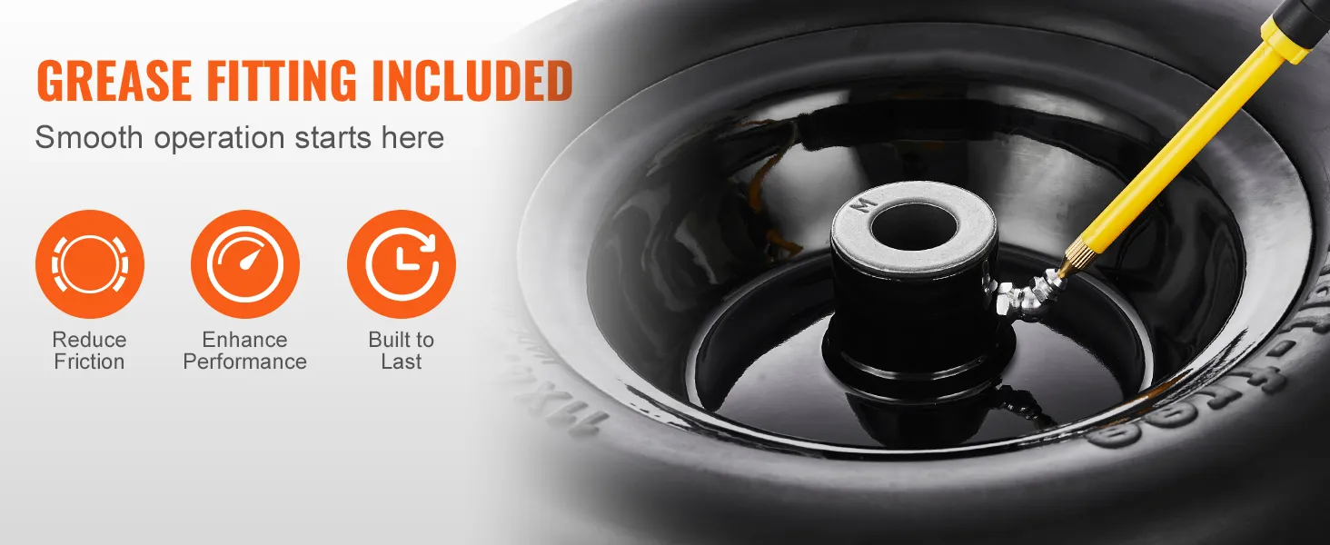 VEVOR lawn mower tires with grease fitting for reduced friction, enhanced performance, and durability.