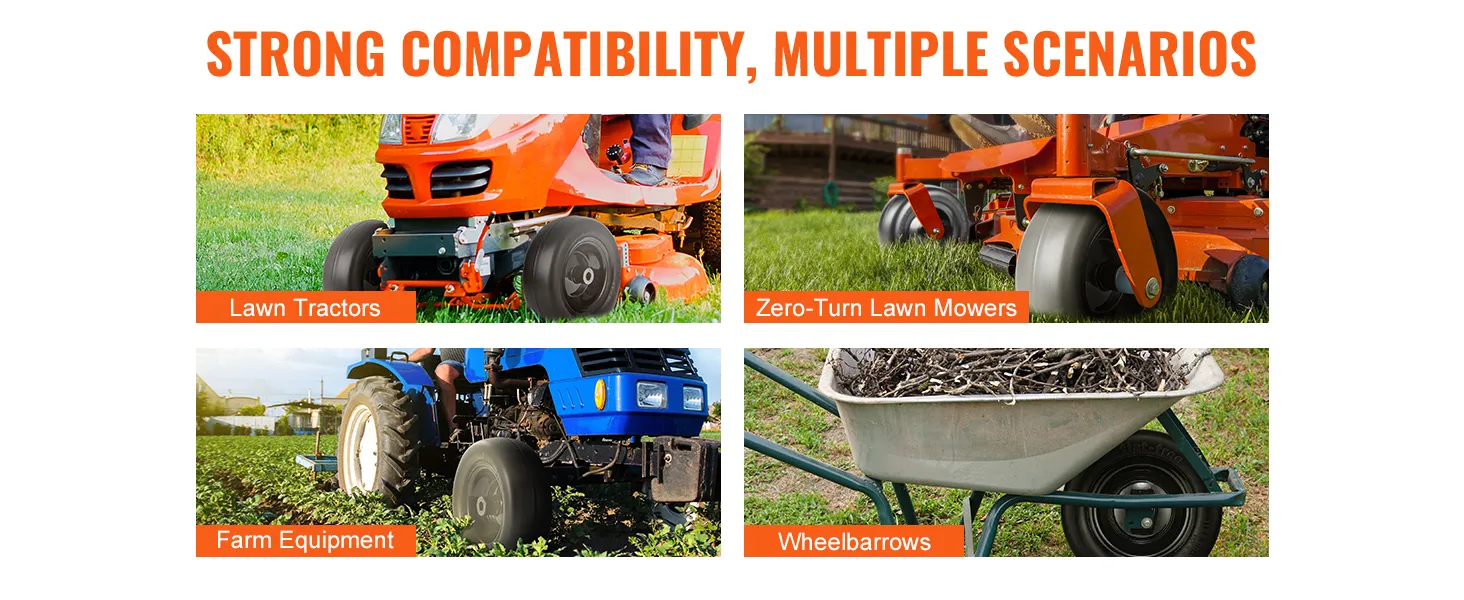 VEVOR lawn mower tires: compatible with lawn tractors, zero-turn lawn mowers, farm equipment, wheelbarrows.