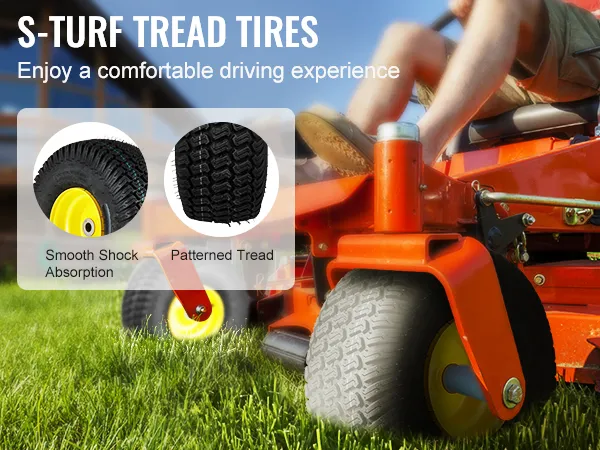 Neumáticos para cortadora de césped VEVOR con absorción de impactos suave y banda de rodadura estampada para una conducción cómoda.