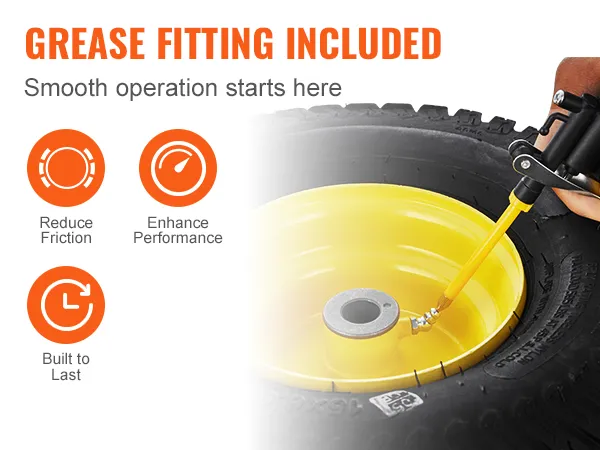 Accesorio de grasa incluido para neumáticos de cortadora de césped VEVOR, mejorando el rendimiento y la durabilidad.