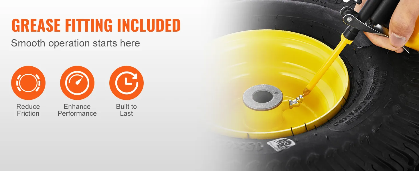 Accesorio de grasa incluido para neumáticos de cortadora de césped VEVOR, mejorando el rendimiento y la durabilidad.