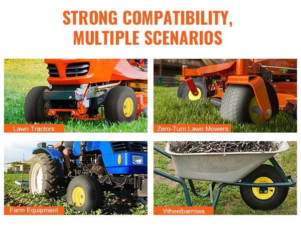 Fuerte compatibilidad de los neumáticos para cortadoras de césped VEVOR con tractores, cortadoras de césped de giro cero, equipos agrícolas y carretillas.