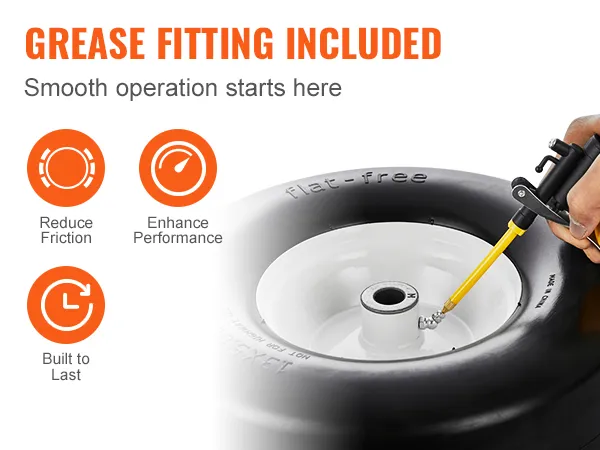 grease fitting included for VEVOR lawn mower tires, reducing friction, enhancing performance, built to last.