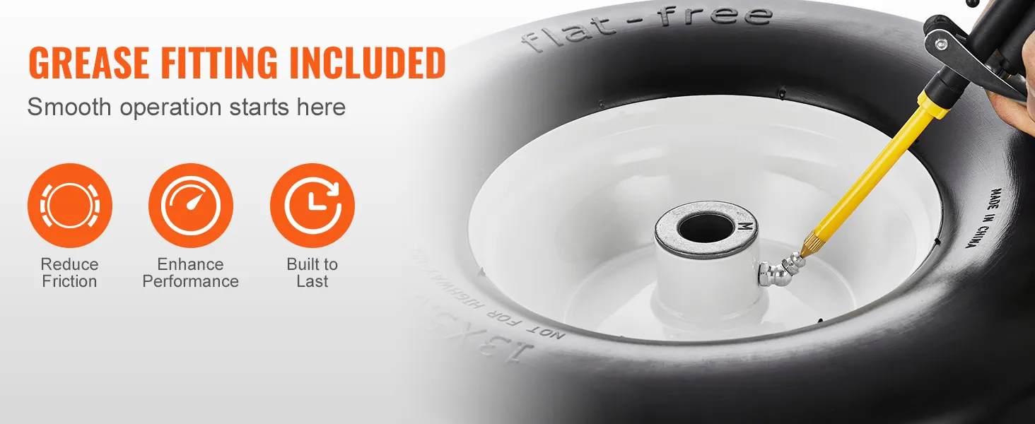 grease fitting included for VEVOR lawn mower tires, reducing friction, enhancing performance, built to last.