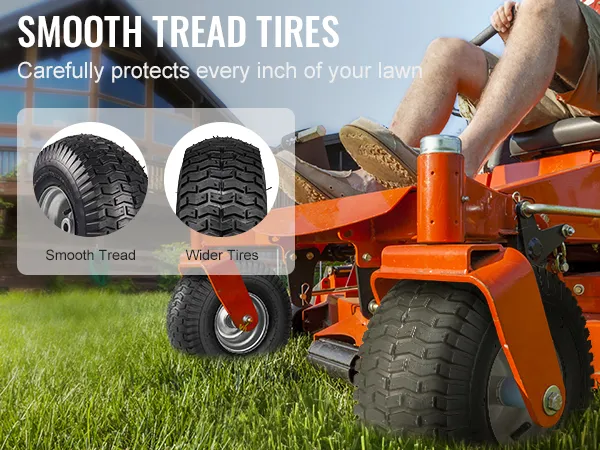 Los neumáticos para cortadora de césped VEVOR con banda de rodadura suave protegen el césped con bandas de rodadura estampadas y más anchas.