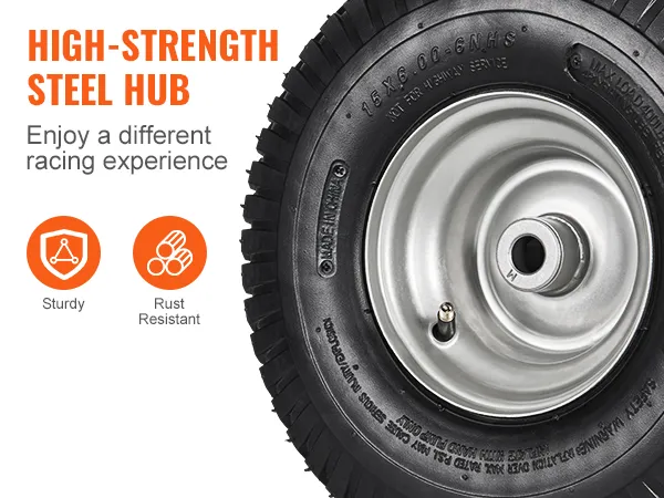 Buje de acero de alta resistencia con neumáticos para cortadora de césped VEVOR robustos y resistentes a la oxidación. Disfruta de una mejor experiencia.