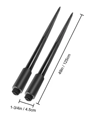 two black VEVOR hay spears, 49in/125cm long, with 1-3/4in/4.5cm diameter.