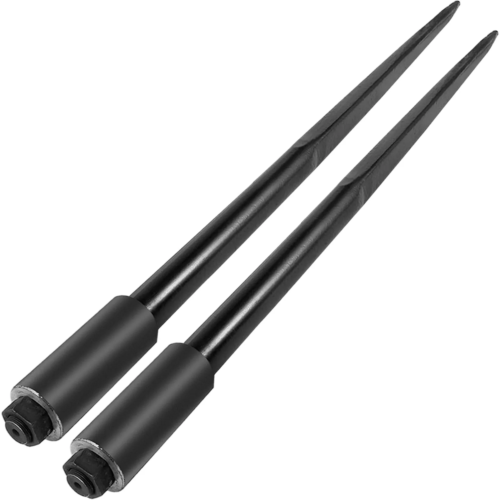 black VEVOR hay spears with pointed ends and hex nut attachments, isolated on white background.