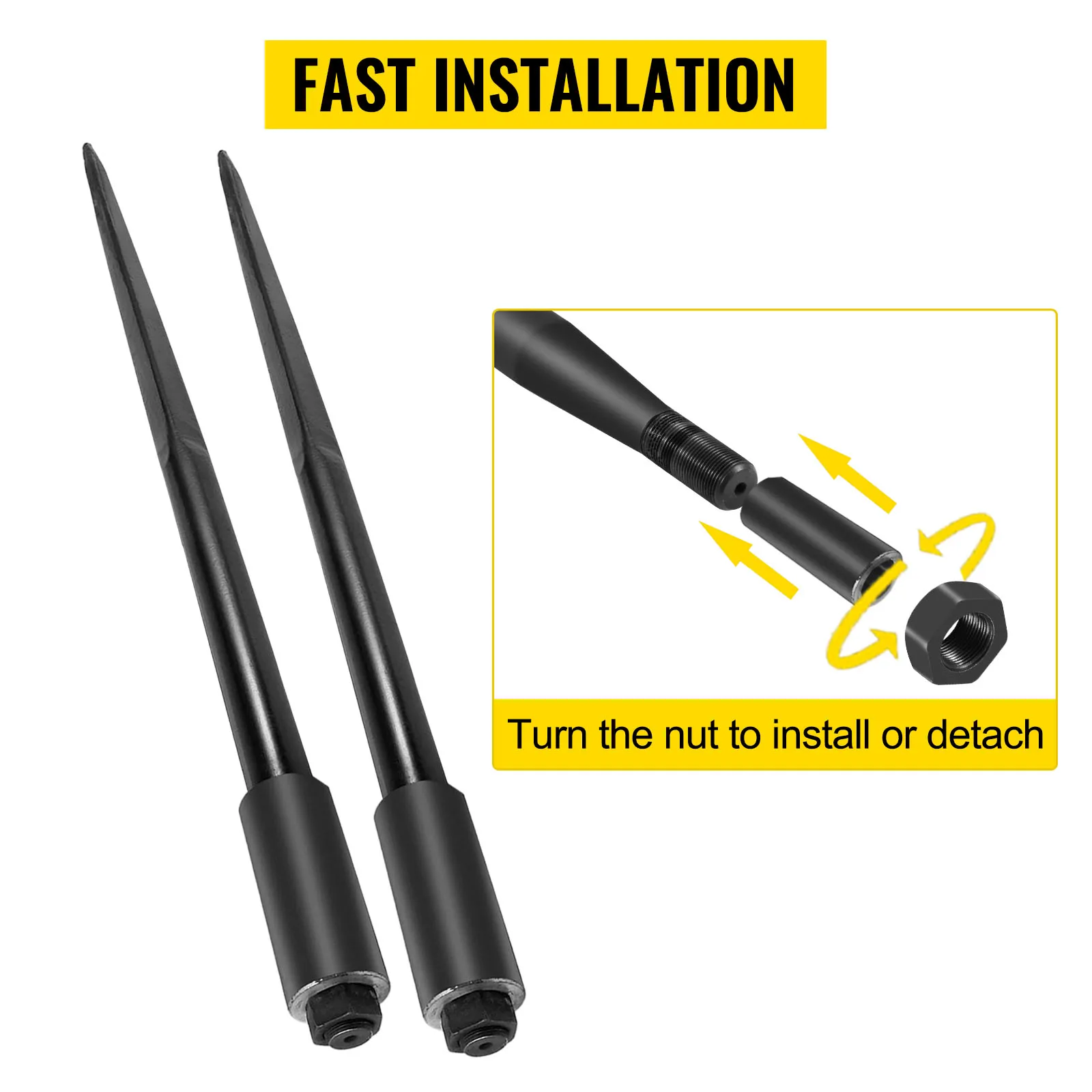 VEVOR hay spears with fast installation and nut installation instructions.