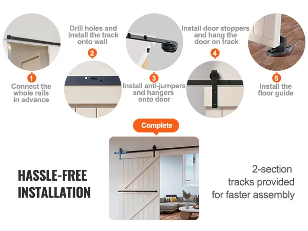hassle-free VEVOR sliding barn door hardware kit installation guide with 5 easy steps.