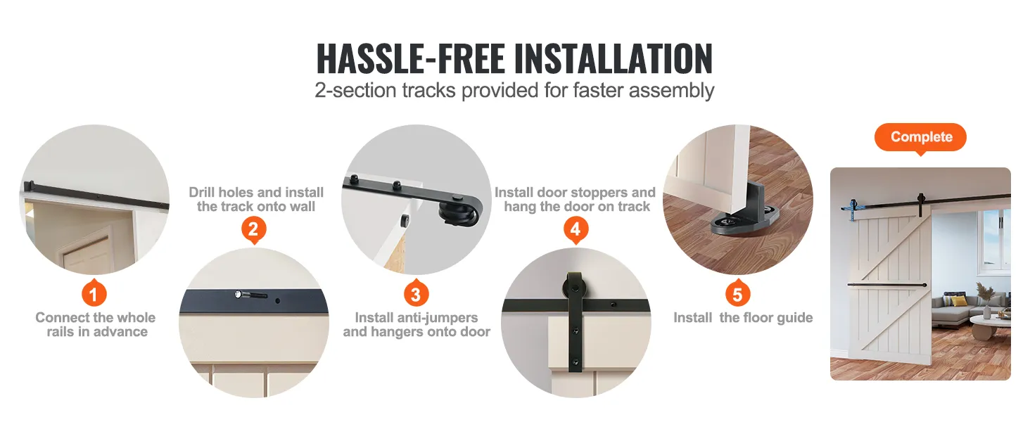 hassle-free VEVOR sliding barn door hardware kit installation guide with 5 easy steps.