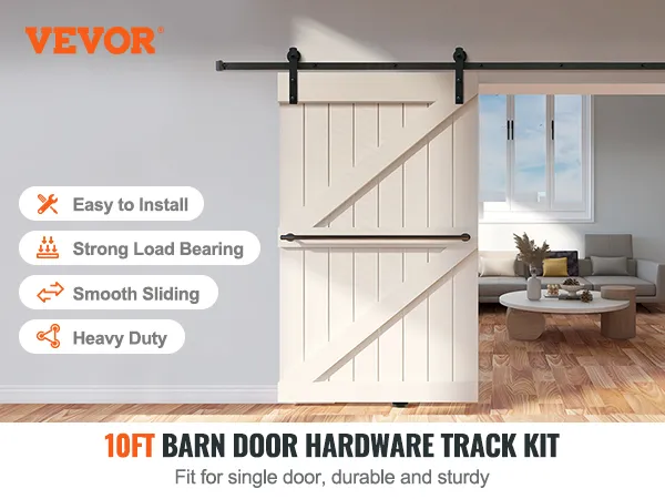 VEVOR sliding barn door hardware track kit in stylish living room, easy to install, durable and smooth.