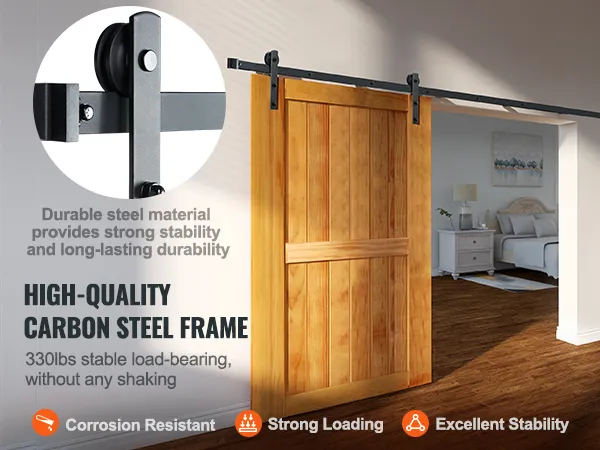 high-quality carbon steel frame for VEVOR sliding barn door hardware, corrosion-resistant and stable.