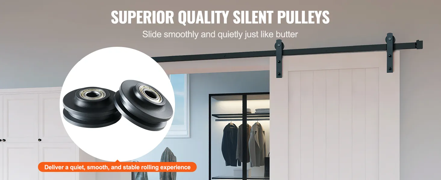 superior quality VEVOR sliding barn door hardware with silent pulleys for smooth, quiet operation.