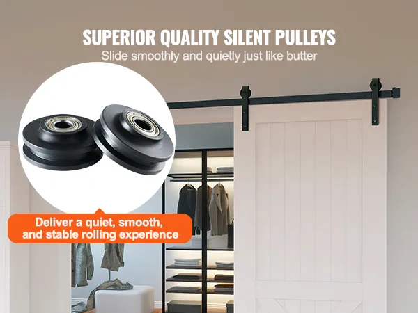 superior quality pulleys ensure smooth, silent operation for VEVOR sliding barn door hardware kit.