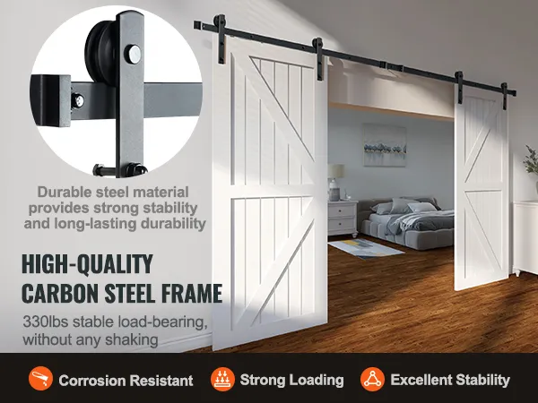 high-quality steel frame sliding barn doors with VEVOR sliding barn door hardware kit, 330 lbs load-bearing.