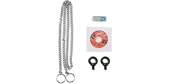 Accesorios de letrero LED VEVOR que incluyen cadenas, CD de software, tornillos y adaptador USB.