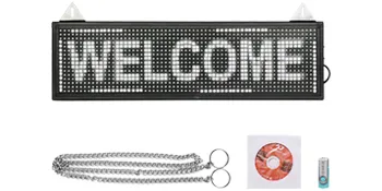 VEVOR led scrolling sign displaying "welcome" with a chain, cd, and battery included.