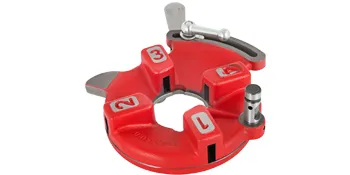 red VEVOR universal pipe threader with numbered grips and metal lever.