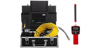 VEVOR sewer camera kit with yellow cable, handheld monitor, and durable black carrying case.