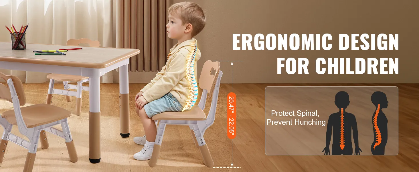 VEVOR-Kindertisch- und -stuhlset mit ergonomischem Design zum Schutz der Wirbelsäule und zur Vermeidung einer krummen Haltung.