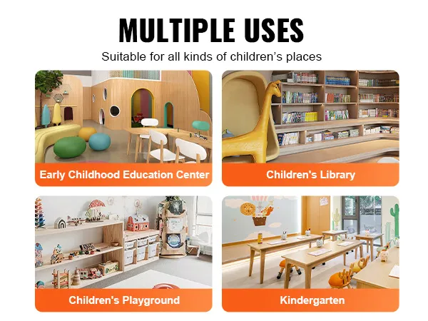 Vielseitige Einsatzmöglichkeiten für das VEVOR-Kindertisch- und Stuhlset: Früherziehungszentrum, Bibliothek, Spielplatz, Kindergarten.