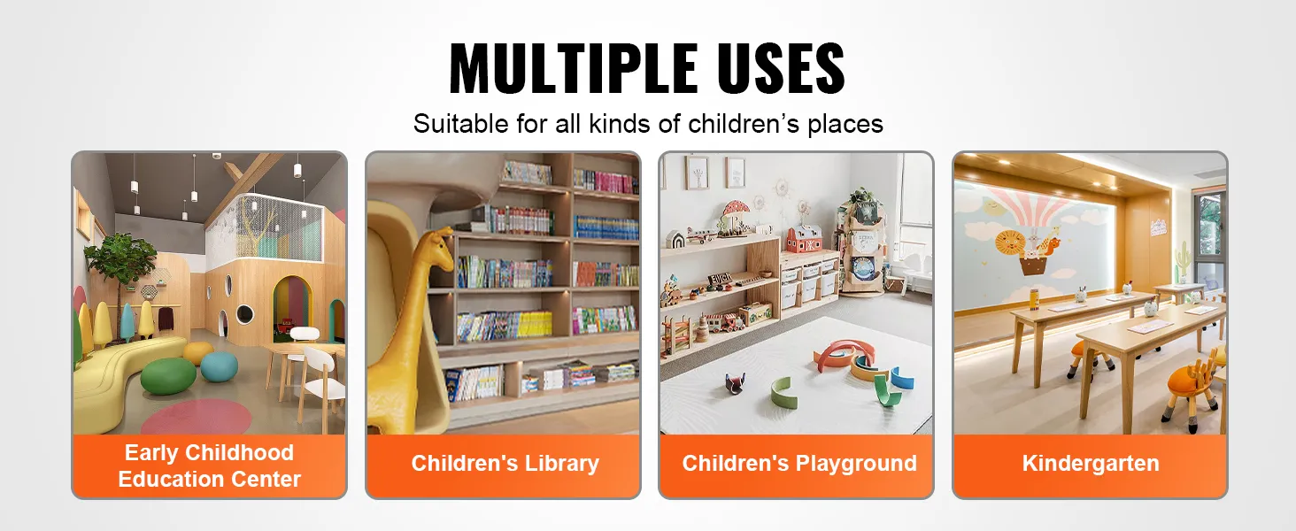 Vielseitige Einsatzmöglichkeiten für das VEVOR-Kindertisch- und Stuhlset: Früherziehungszentrum, Bibliothek, Spielplatz, Kindergarten.