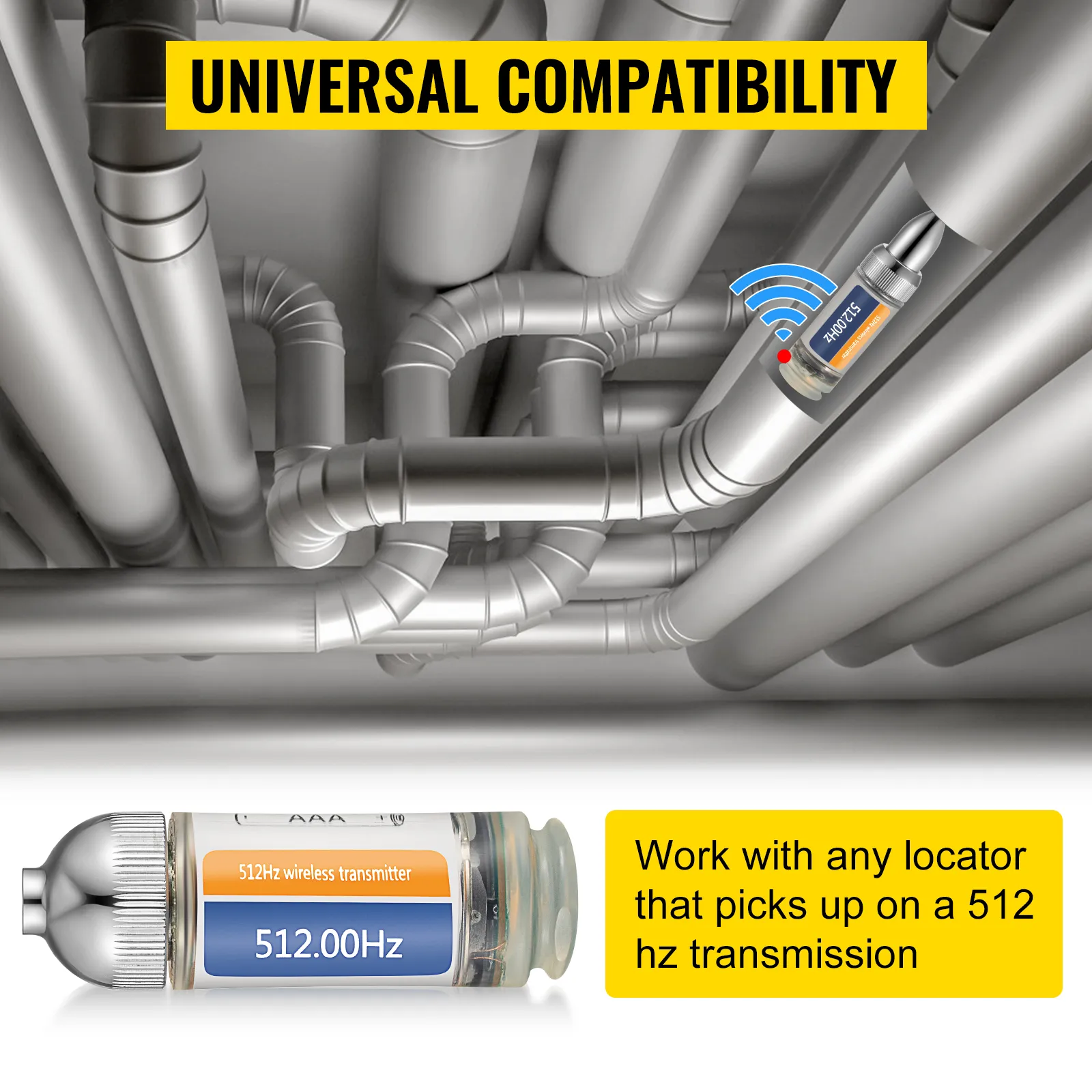 Compatibilidad universal para el localizador de drenaje VEVOR con transmisor inalámbrico de 512 Hz.
