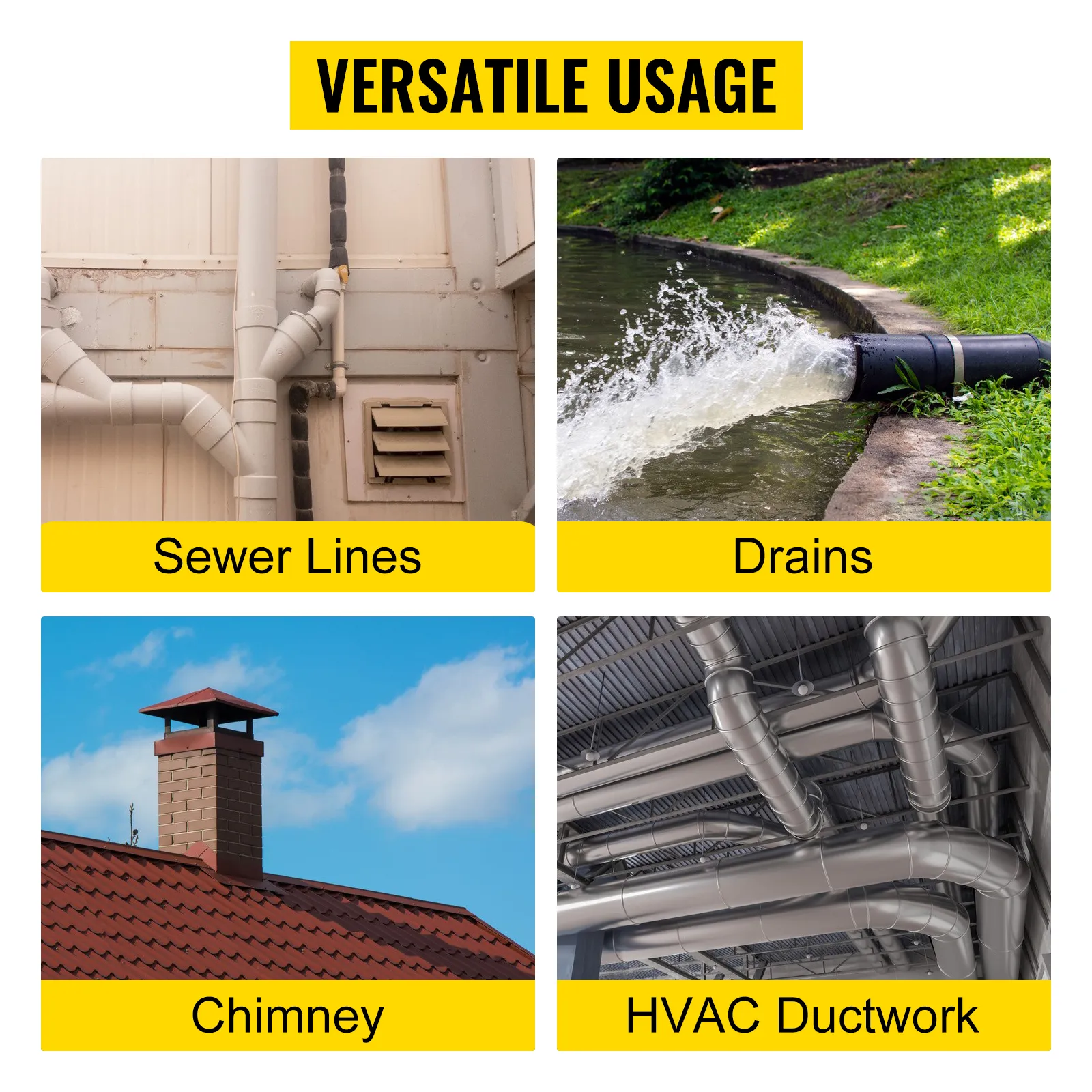 Líneas de alcantarillado, desagües, chimeneas y conductos de HVAC para el localizador de drenaje VEVOR.