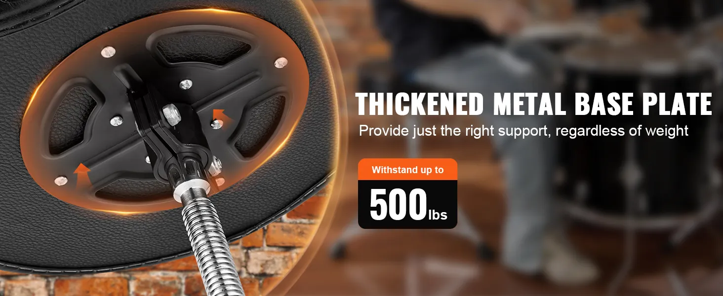 VEVOR drum throne with thickened metal base plate, supports up to 500 lbs, perfect for drummers.