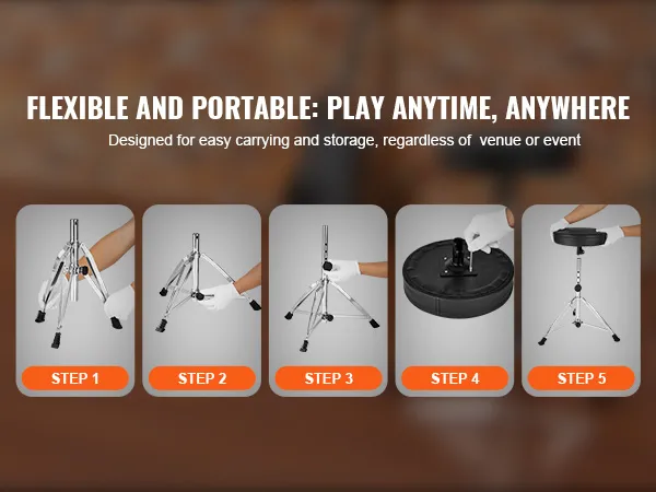 flexible and portable VEVOR drum throne assembly steps for easy carrying and storage at any venue.
