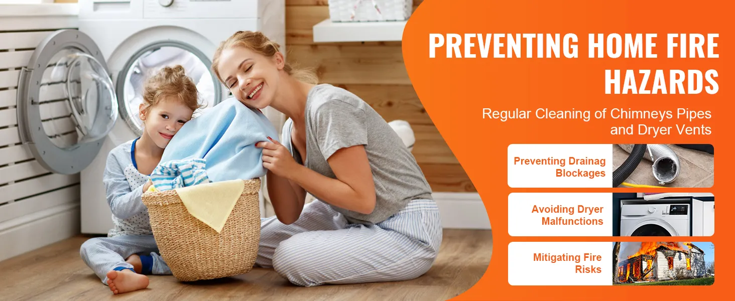 preventing home fire hazards with regular use of the VEVOR dryer vent cleaner kit for safe dryer operation.
