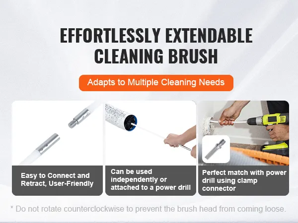 effortlessly extendable VEVOR dryer vent cleaner kit adapts to multiple cleaning needs, drill compatible.