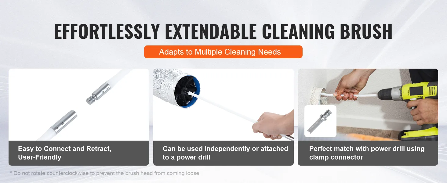 effortlessly extendable VEVOR dryer vent cleaner kit adapts to multiple cleaning needs, drill compatible.